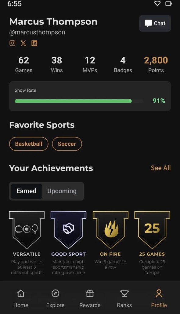 Tempo profile screen