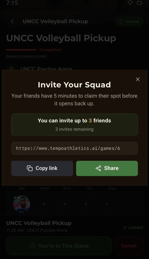 Tempo invite your squad