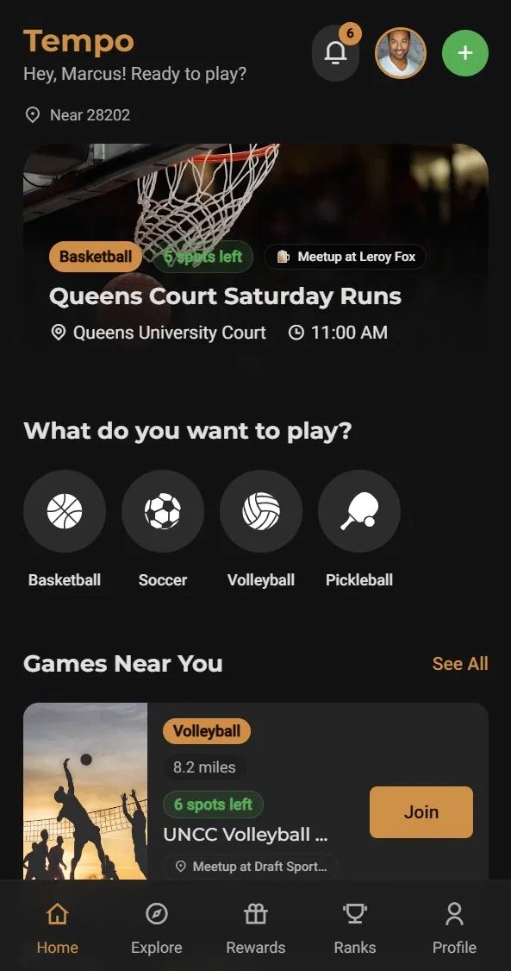 Tempo home discovery screen