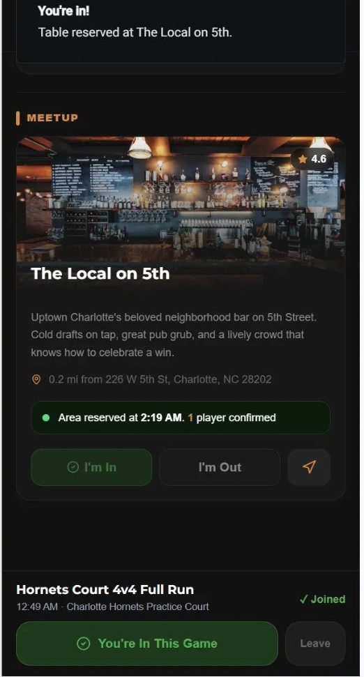 Tempo post-game meetup screen
